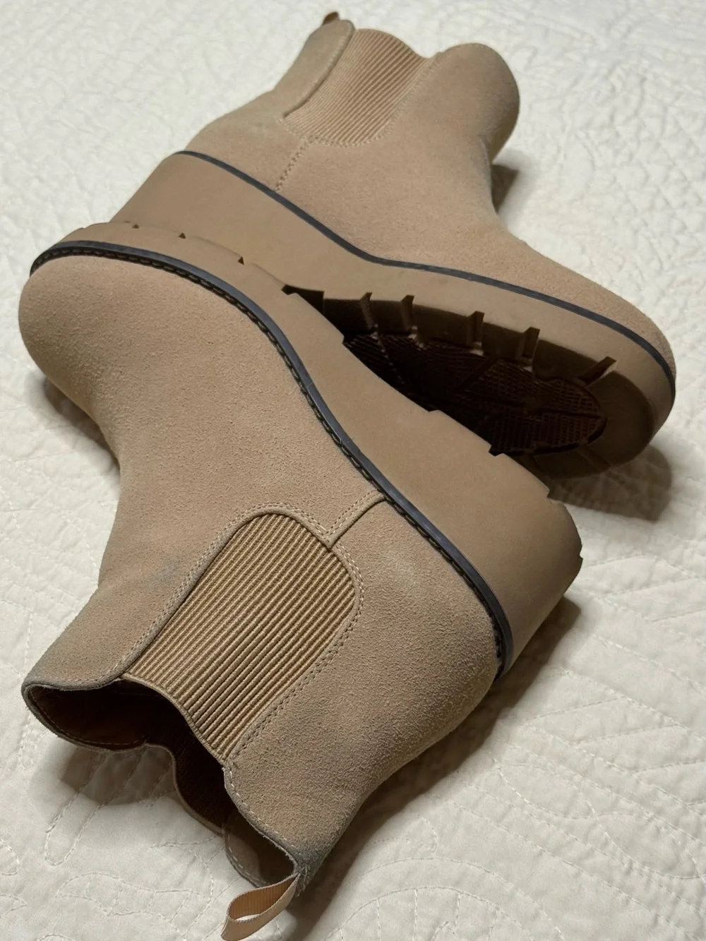 Chunky Tan Chelsea Wedge Ankle Boots